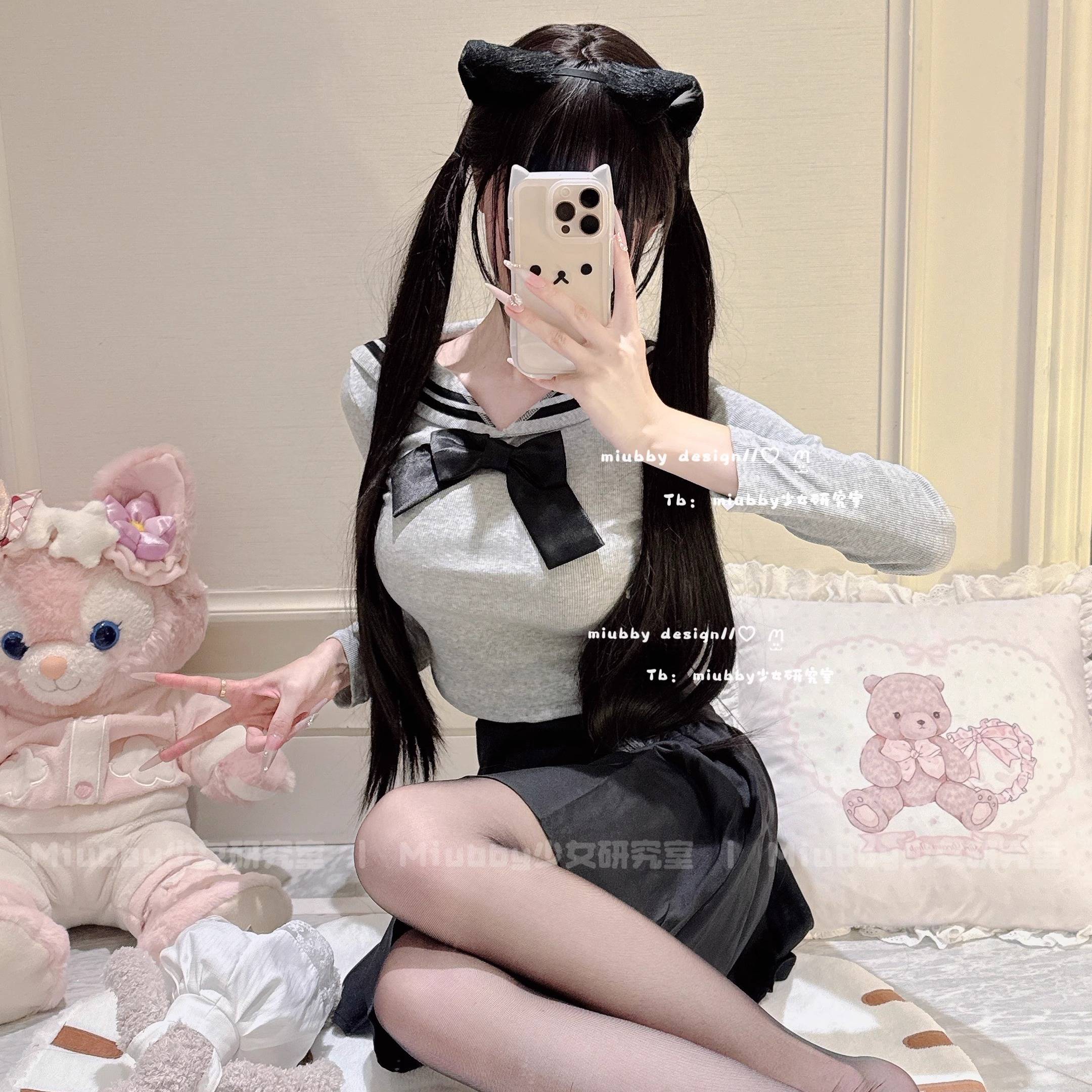 「灰心小猫」日系甜美学院风蝴蝶结水手服jk套装显瘦两件套