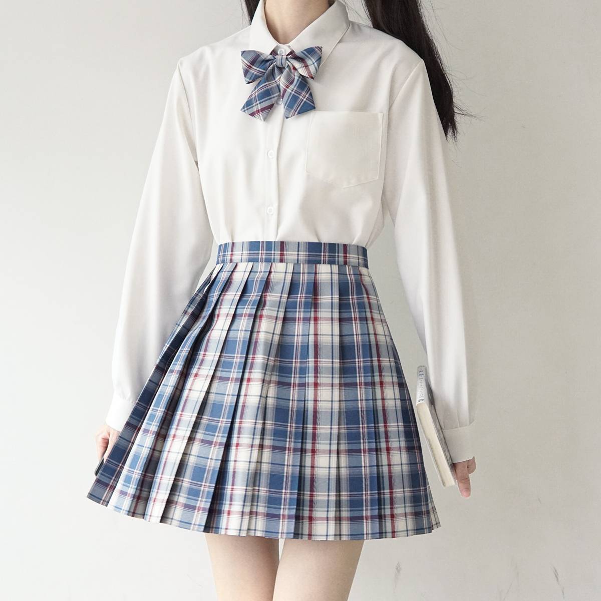 jk制服日系长袖角襟丸襟衬衫 基础款黑白尖领圆领衬衫 女