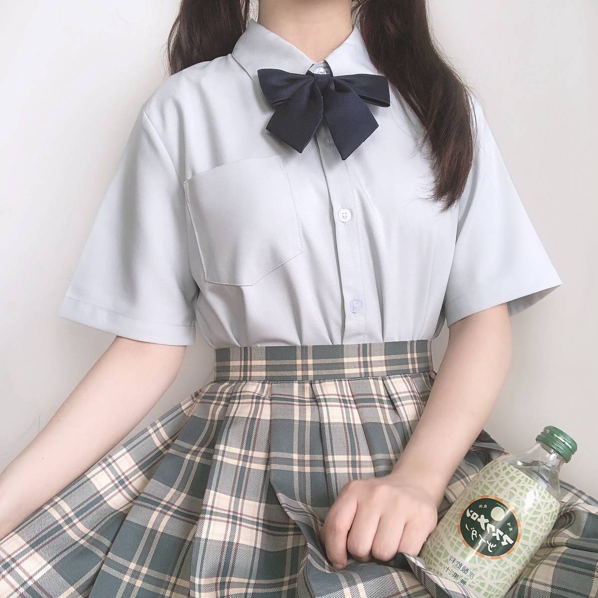 jk制服日系角襟丸襟短袖衬衫基础款黑白尖领圆领衬衫女